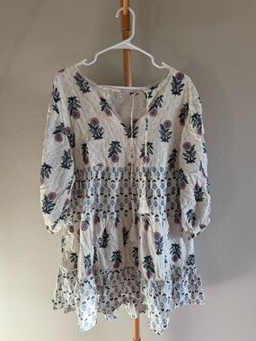 Debbie Katz South Beach Tiered Dress Cotton Lace Long Sleeve Large Large